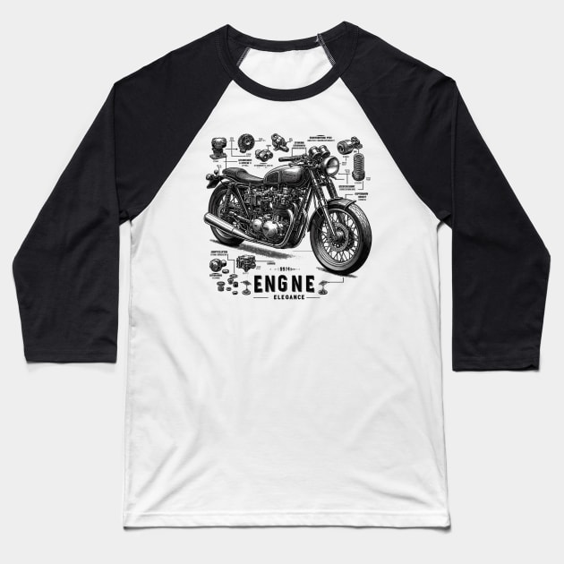 Technical Motorcycle Components, Engine Elegance Baseball T-Shirt by Vehicles-Art